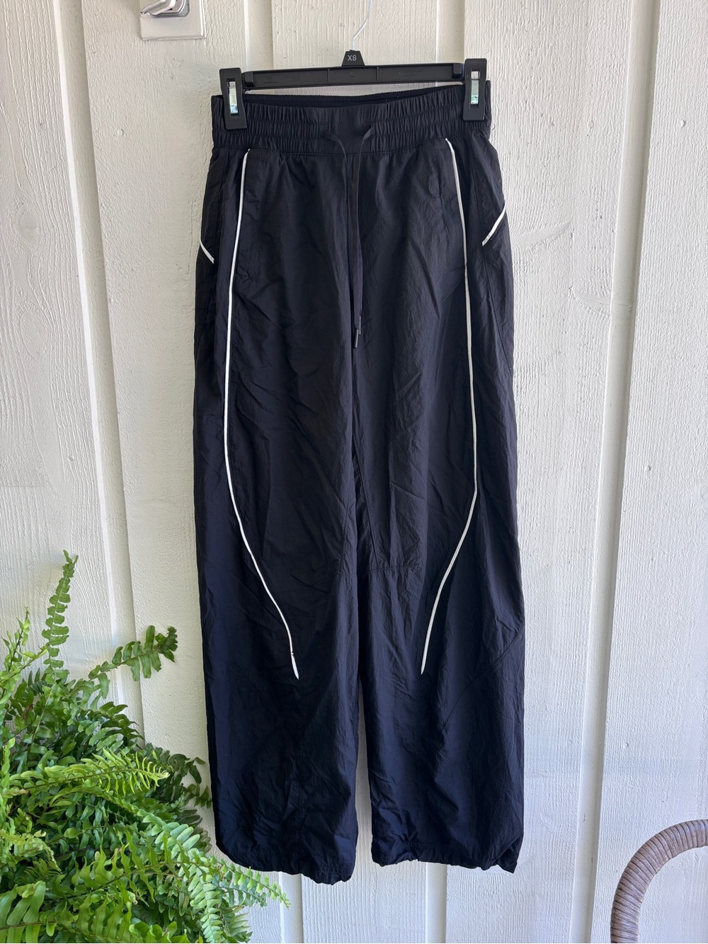 lululemon Windbreaker Black Track Pants with White Trim